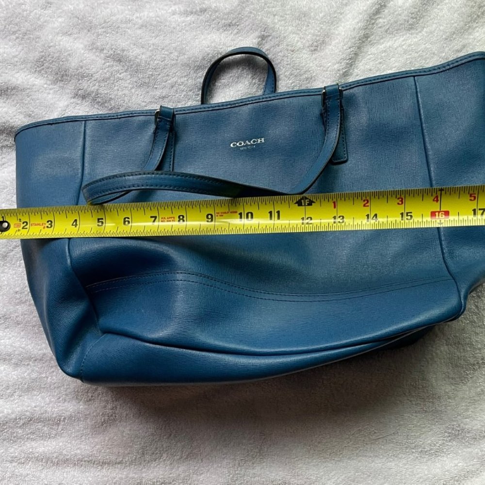 Women’s Coach Saffiano Leather Medium City Tote Silver Cobalt Blue Purse - Picture 5 of 16